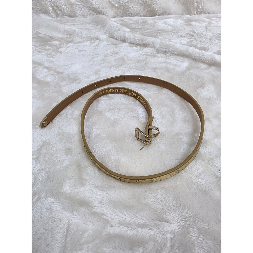 Womens Gold Metallic Crackle Finish Skinny Belt Non Leather Size 7/8 S
